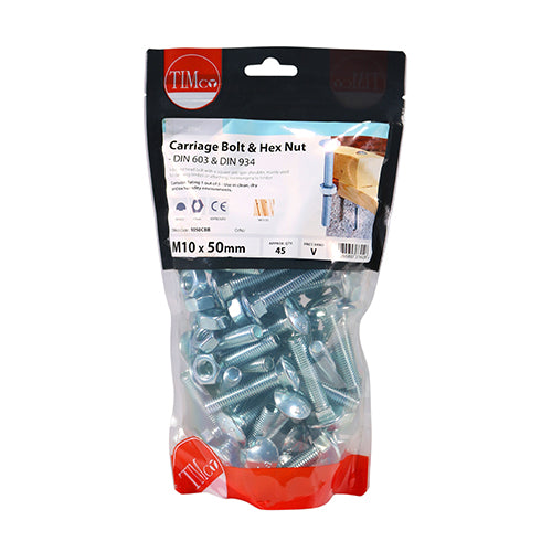 Carriage Bolts & Hex Nuts - Zinc | M10 x 50 additional image 2