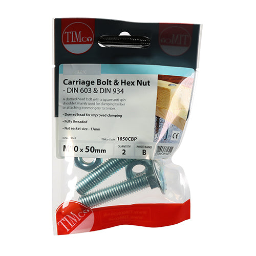 Carriage Bolts & Hex Nuts - Zinc | M10 x 50 | TIMpac additional image 2