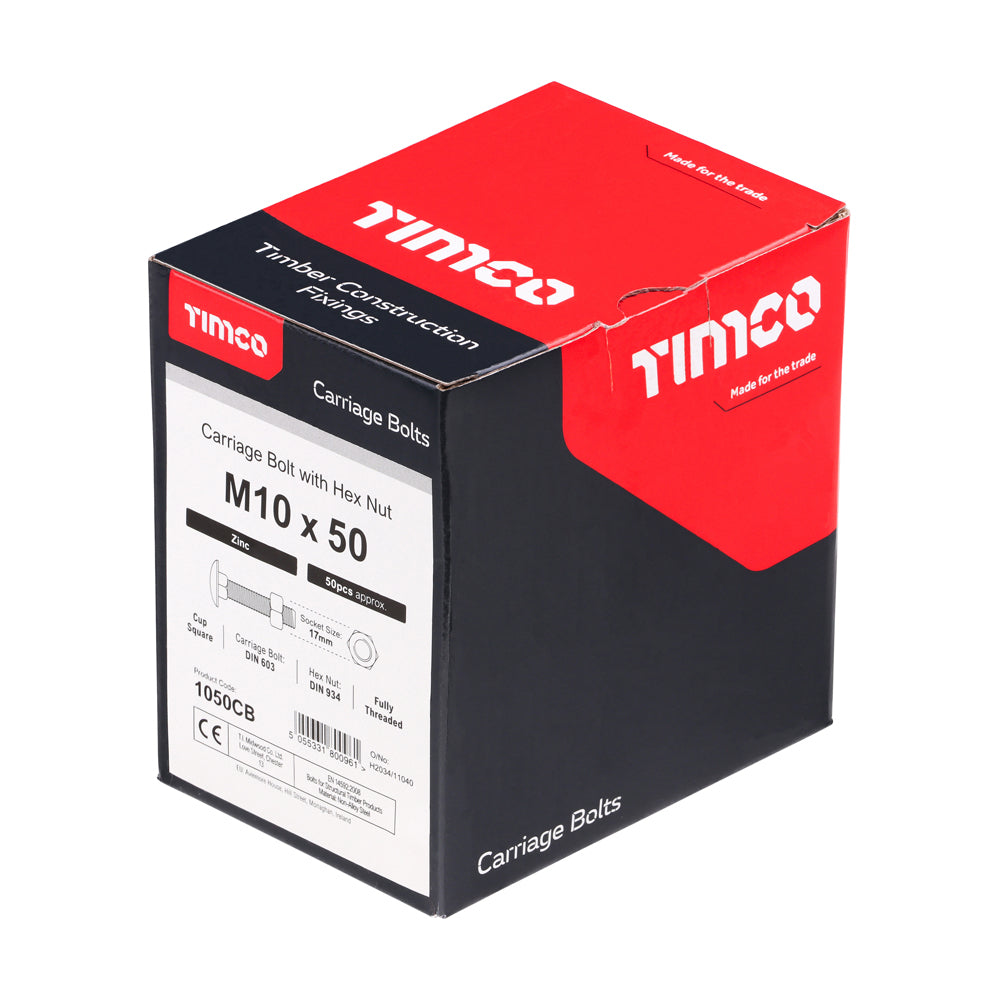 Carriage Bolts & Hex Nuts - Zinc | M10 x 50 | Box additional image 2