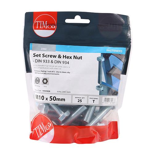 Set Screws & Hex Nuts - Grade 8.8 - Zinc | M10 x 50 additional image 2