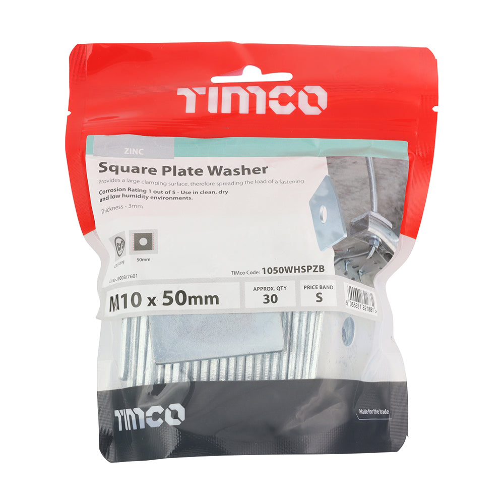 Square Plate Washers - Zinc | M10 x 50 x 50 x 3 additional image 2