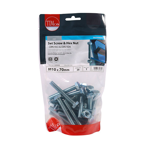 Set Screws & Hex Nuts - Grade 8.8 - Zinc | M10 x 70 additional image 2