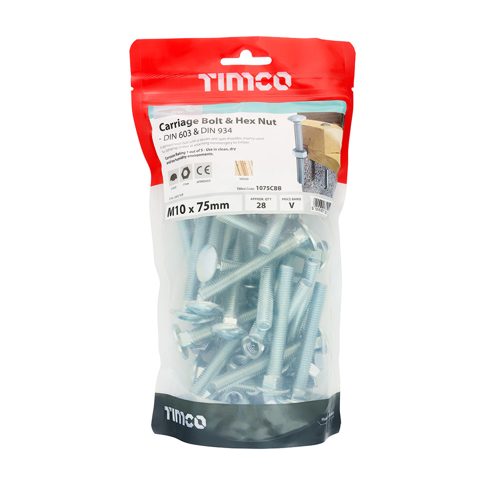 Carriage Bolts & Hex Nuts - Zinc | M10 x 75 additional image 2