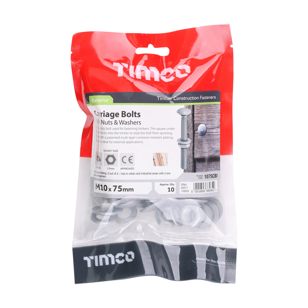 Carriage Bolts Hex Nuts & Form A Washers - Dome - Exterior - Silver | M10 x 75 additional image 2