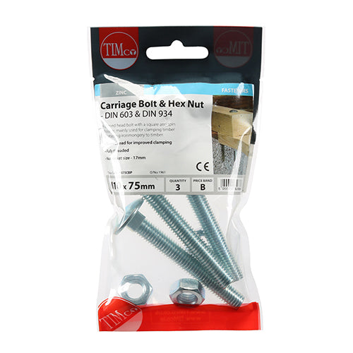 Carriage Bolts & Hex Nuts - Zinc | M10 x 75 | TIMpac additional image 2