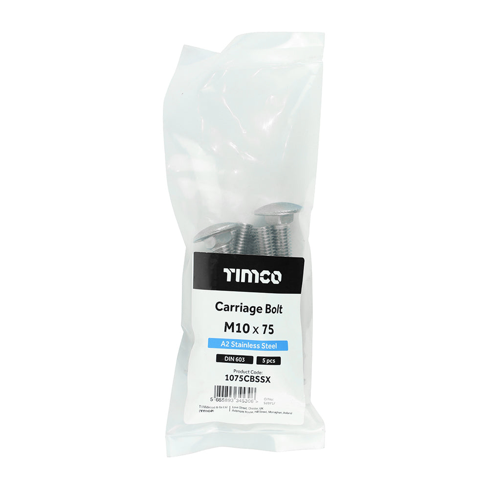 Carriage Bolts - A2 Stainless Steel | M10 x 75 additional image 2