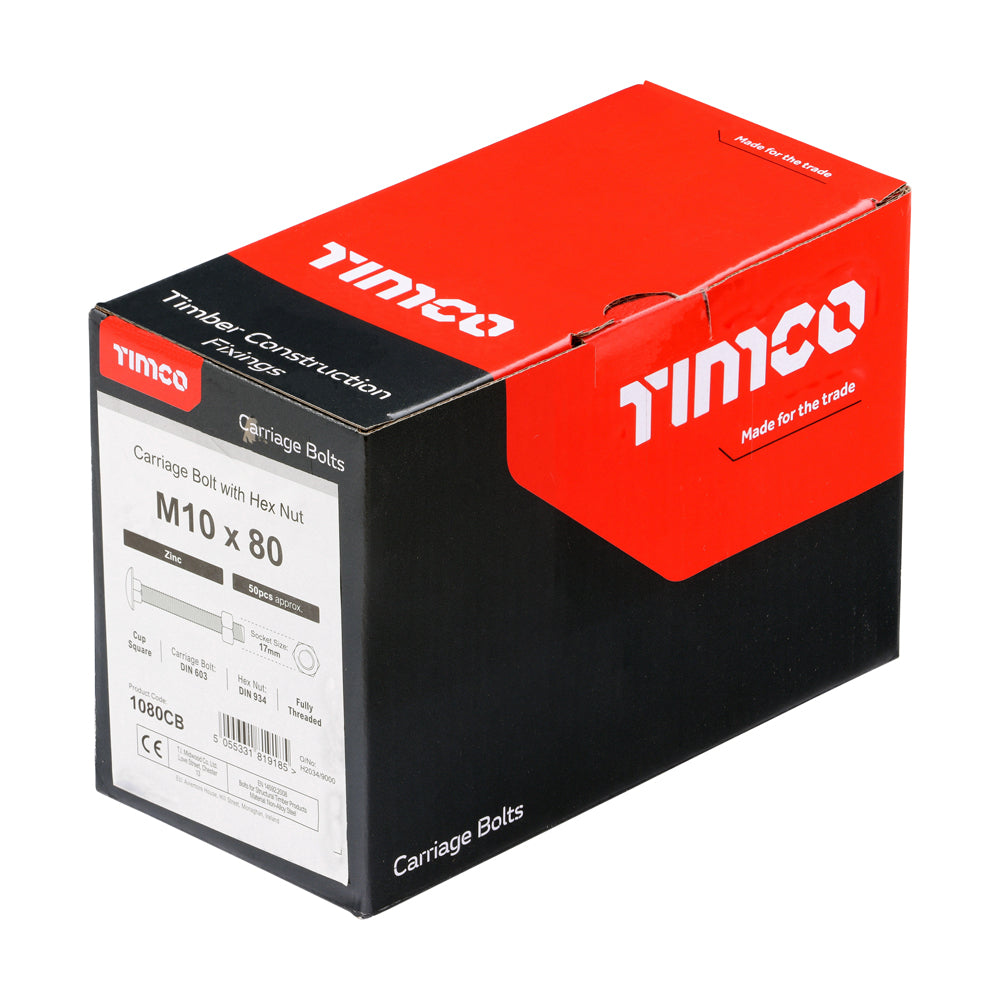 Carriage Bolts & Hex Nuts - Zinc | M10 x 80 additional image 2