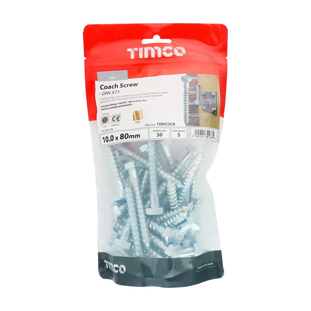 Coach Screws - Hex - Zinc | 10.0 x 80 additional image 2