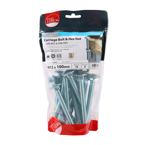 Carriage Bolts & Hex Nuts - Zinc | M12 x 100 additional image 2