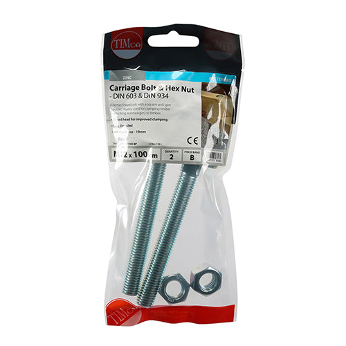 Carriage Bolts & Hex Nuts - Zinc | M12 x 100 | TIMpac additional image 2