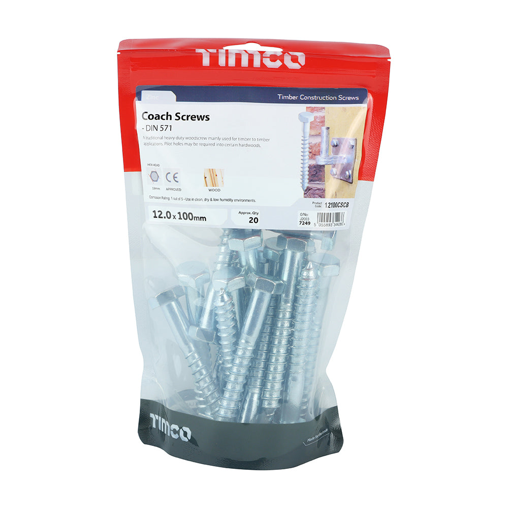 Coach Screws - Hex - Zinc | 12.0 x 100 additional image 2