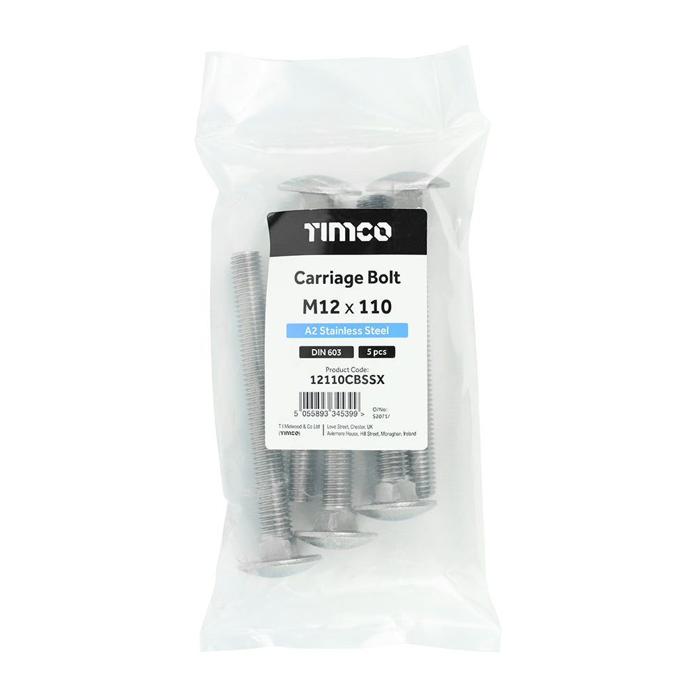 Carriage Bolts - A2 Stainless Steel | M12 x 110 additional image 2