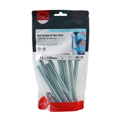 Set Screws & Hex Nuts - Grade 8.8 - Zinc | M12 x 120 additional image 2