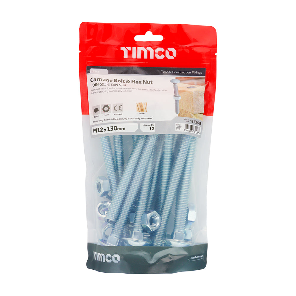 Carriage Bolts & Hex Nuts - Zinc | M12 x 130 additional image 2