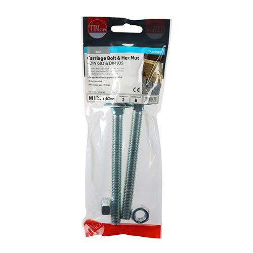 Carriage Bolts & Hex Nuts - Zinc | M12 x 130 | TIMpac additional image 2