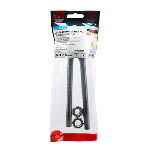 Carriage Bolts & Hex Nuts - Stainless Steel | M12 x 130 additional image 2
