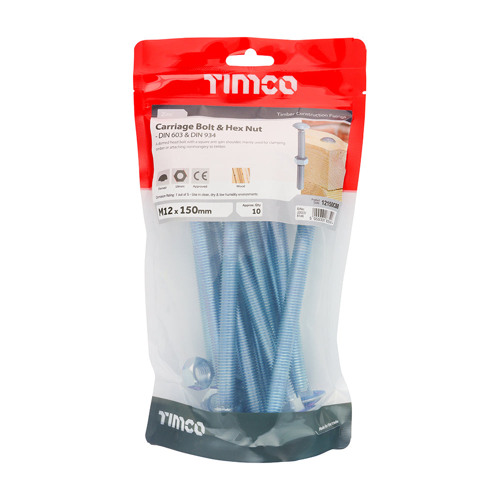 Carriage Bolts & Hex Nuts - Zinc | M12 x 150 additional image 2