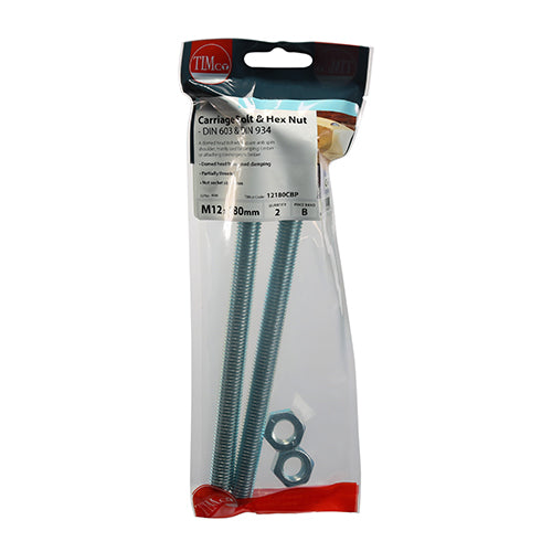 Carriage Bolts & Hex Nuts - Zinc | M12 x 180 | TIMpac additional image 2