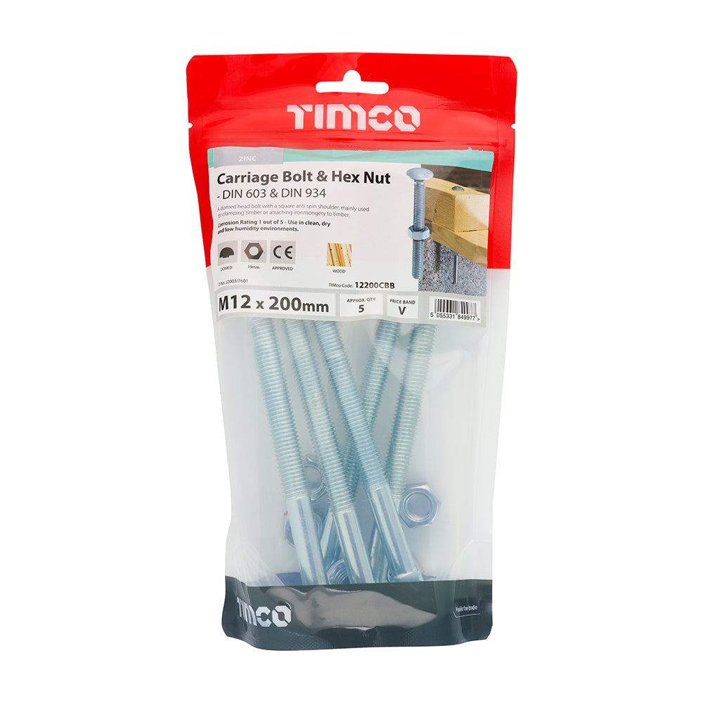 Carriage Bolts & Hex Nuts - Zinc | M12 x 200 additional image 2