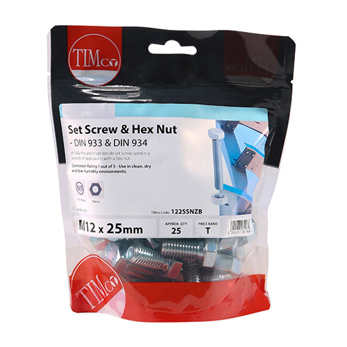 Set Screws & Hex Nuts - Grade 8.8 - Zinc | M12 x 25 additional image 2
