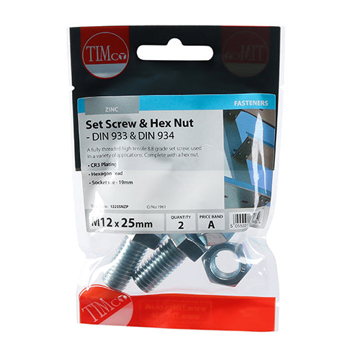 Set Screws & Hex Nuts - Grade 8.8 - Zinc | M12 x 25 additional image 2