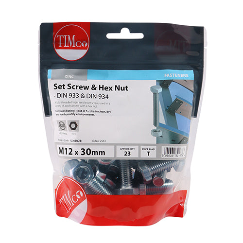 Set Screws & Hex Nuts - Grade 8.8 - Zinc | M12 x 30 additional image 2