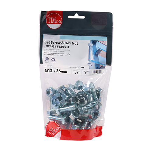 Set Screws & Hex Nuts - Grade 8.8 - Zinc | M12 x 35 additional image 2