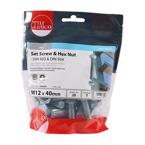 Set Screws & Hex Nuts - Grade 8.8 - Zinc | M12 x 40 additional image 2
