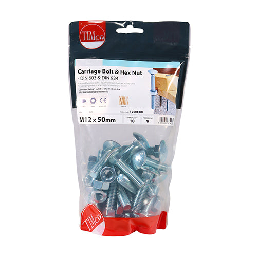 Carriage Bolts & Hex Nuts - Zinc | M12 x 50 additional image 2
