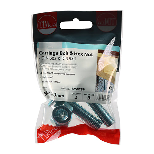 Carriage Bolts & Hex Nuts - Zinc | M12 x 50 | TIMpac additional image 2