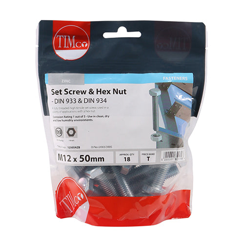 Set Screws & Hex Nuts - Grade 8.8 - Zinc | M12 x 50 additional image 2