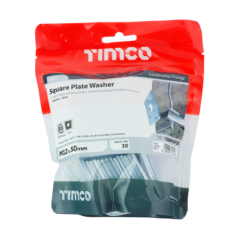 Square Plate Washers - Zinc | M12 x 50 x 50 x 3 additional image 2