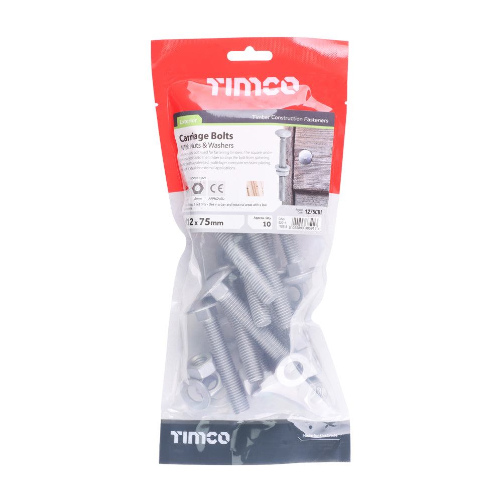 Carriage Bolts Hex Nuts & Form A Washers - Dome - Exterior - Silver | M12 x 75 additional image 2