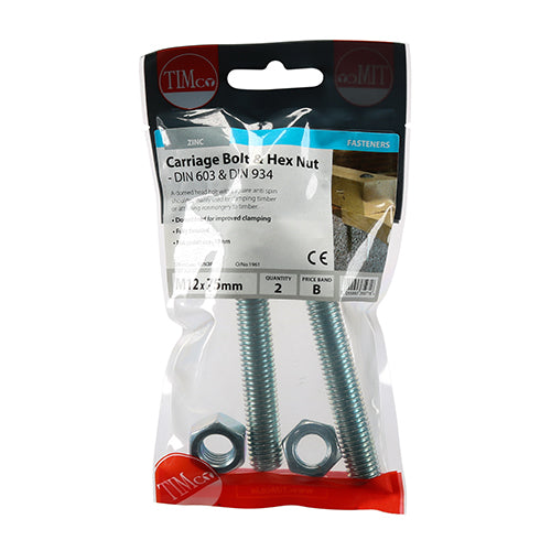Carriage Bolts & Hex Nuts - Zinc | M12 x 75 | TIMpac additional image 2