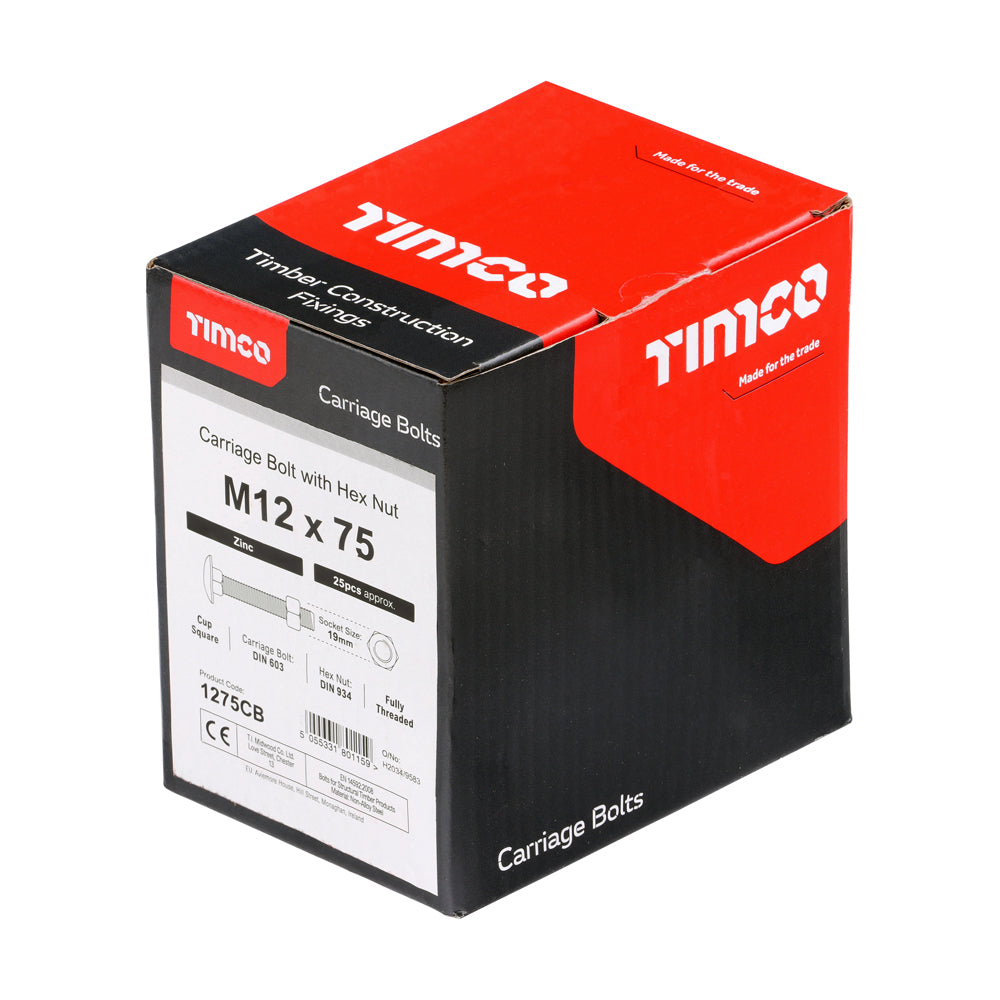 Carriage Bolts & Hex Nuts - Zinc | M12 x 75 | Box additional image 2