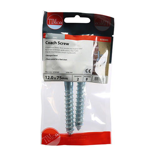 Coach Screws - Hex - Zinc | 12.0 x 75 additional image 2