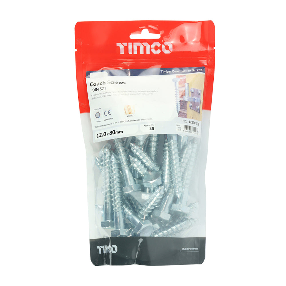 Coach Screws - Hex - Zinc | 12.0 x 80 additional image 2
