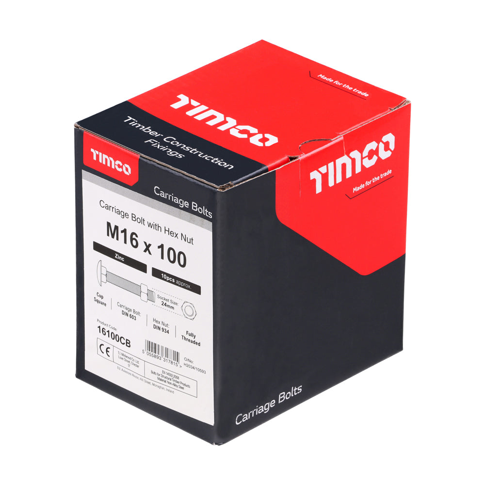 Carriage Bolts & Hex Nuts - Zinc | M16 x 100 additional image 2