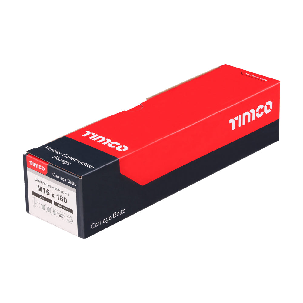 Carriage Bolts & Hex Nuts - Zinc | M16 x 180 additional image 2