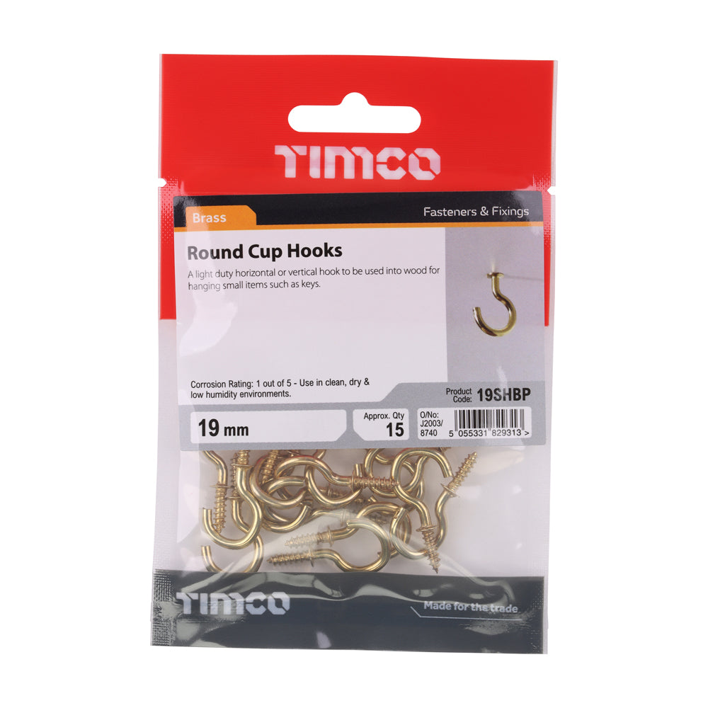 Cup Hooks - Round - Electro Brass | 19mm additional image 2