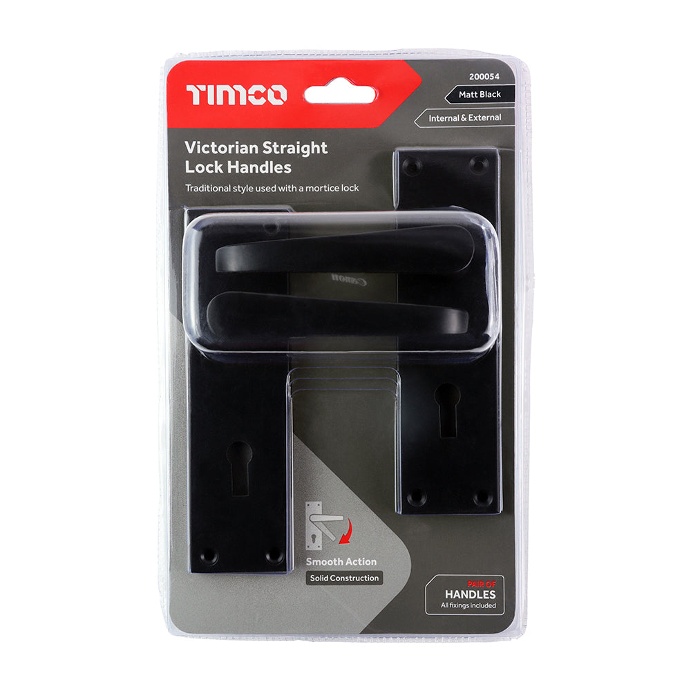 Victorian Straight Lock Handles - Matt Black | 152 x 43 additional image 2