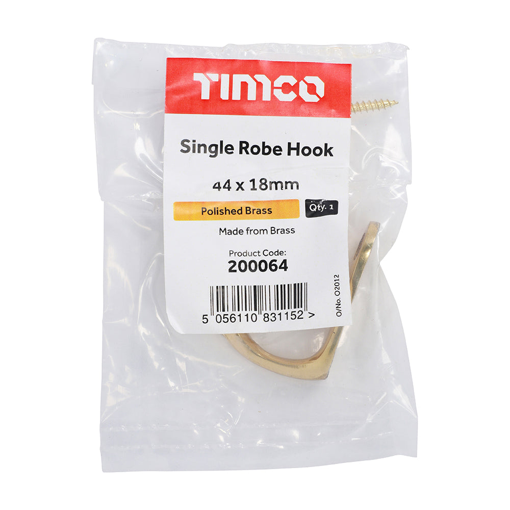 Single Robe Hook - Polished Brass | 44 x 18mm | Bag additional image 2