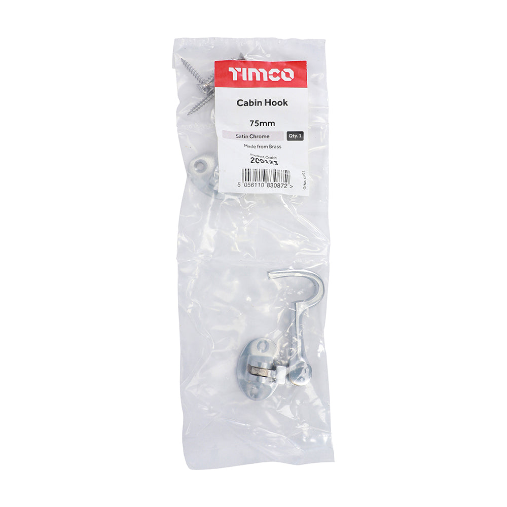 Cabin Hook - Satin Chrome | 75mm | Bag additional image 2