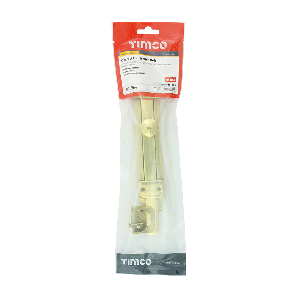 Contract Flat Section Bolt - Polished Brass | 210 x 35mm | TIMpac additional image 2