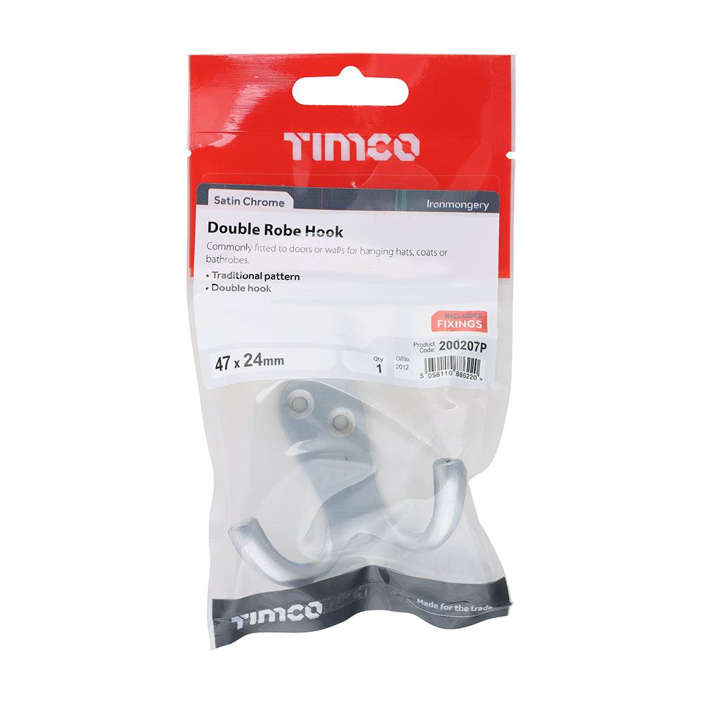 Double Robe Hook - Satin Chrome | 47 x 24mm | Tin additional image 2