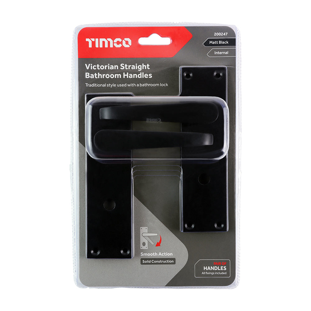 Victorian Straight Bathroom Handles - Matt Black | 152 x 43 additional image 2