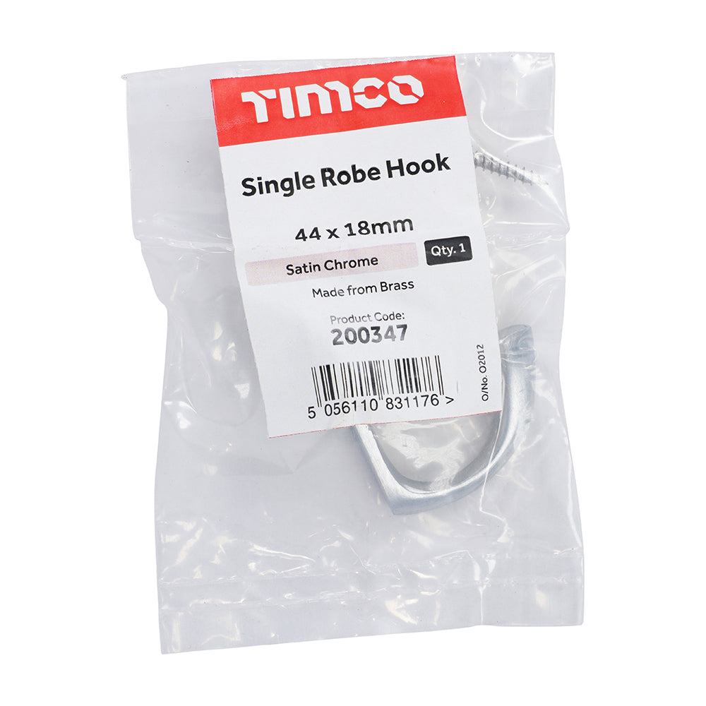 Single Robe Hook - Satin Chrome | 44 x 18mm | Bag additional image 2