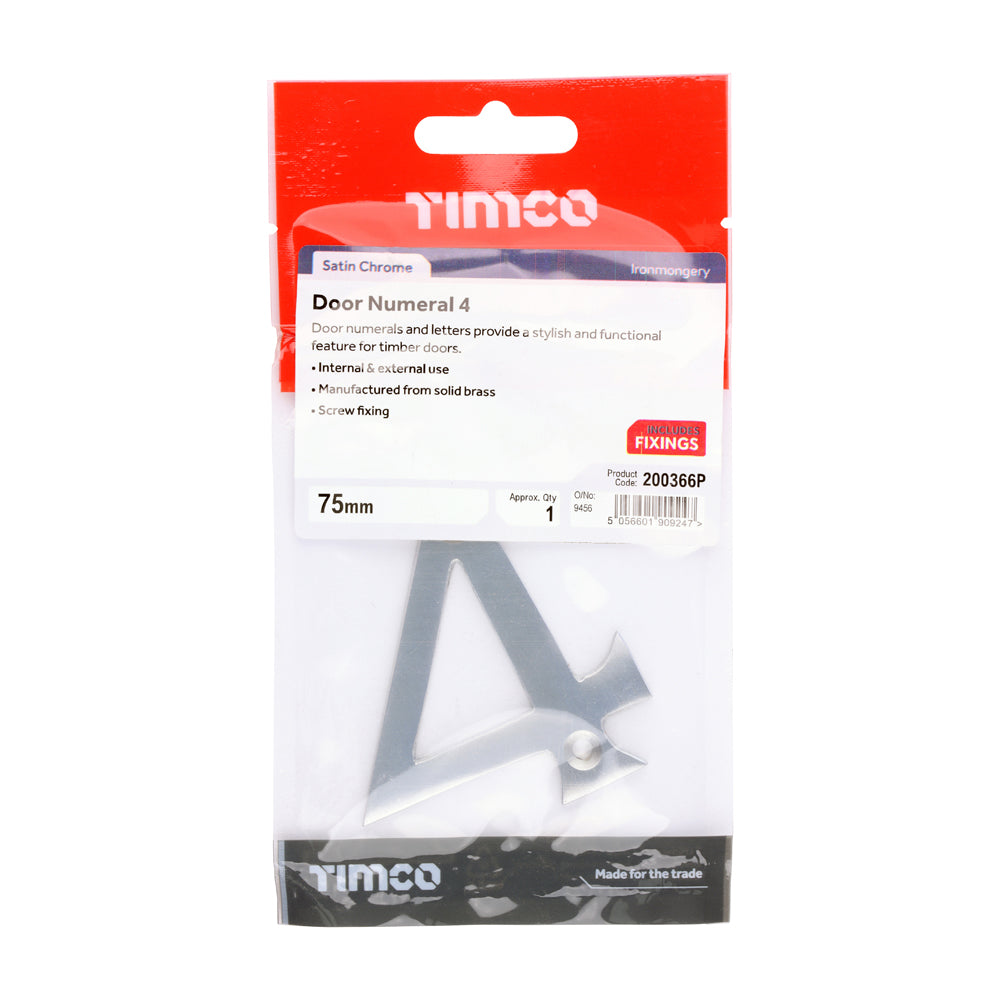 Door Numeral 4 - Satin Chrome | 75mm | Tin additional image 2