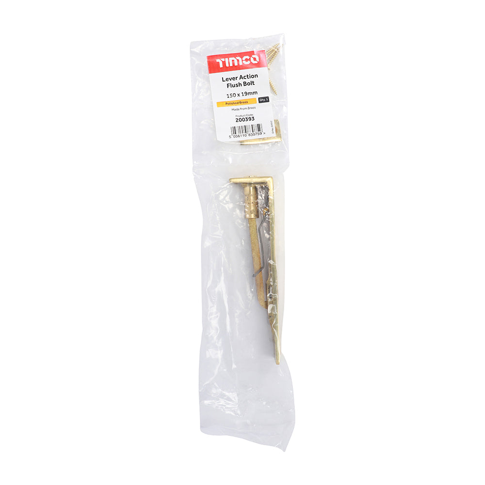 Lever Action Flush Bolt - Polished Brass | 150 x 19mm | Bag additional image 2