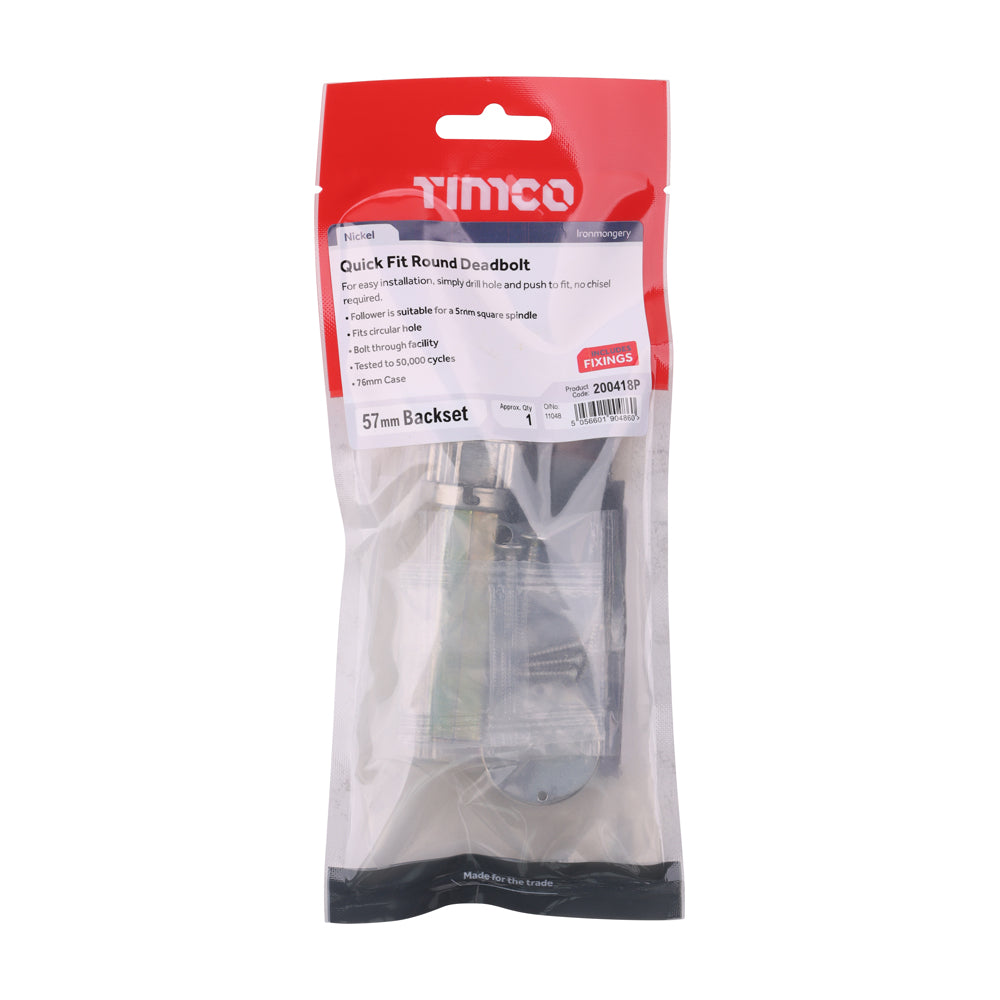 Quick Fit Round Deadbolt - Nickel | 76 case / 57 backset | TIMpac additional image 2